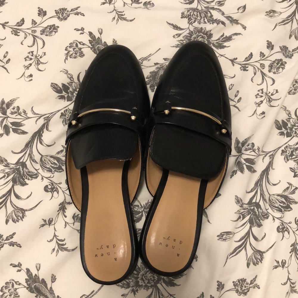 Black backless loafers!
